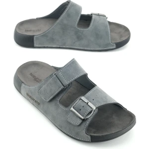 Naturela Comfort Erkek Yazlık Rahat Taban Suni Deri Tek Cırt Cırtlı Tek Tokalı Ayarlanabilir Günlük Terlik