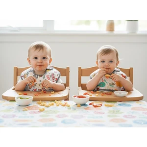 Yorni, 2 Adet, Ekonomik Set, 6-24AY, Zoo ve Family Desen, Sıvı Geçirmeyen, Cepli, Cırtlı Mama Önlüğü, Önlük