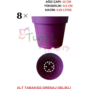 Tuğel Flowers 8 Adet (MOR)Plastik Saksı 12 Cm.lik (ALT TABAKSIZ)