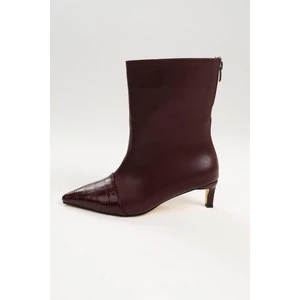 Mio Gusto Bordo Renk Croco Detaylı Kadın Ince Topuklu Bot