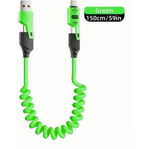 65W Çoklu 4in1 USB Type-C ve Lightning Spiral Şarj ve Data Kablosu 1.5m