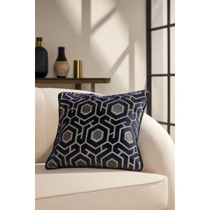 Desenli Kadife Kırlent Kılıfı Lacivert 45X45