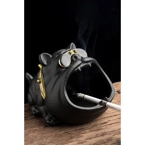 Bulldog Figürlü Siyah Beton Küllük – Köpek Figürlü Dekoratif Kül tablası Biblo Masaüstü Ev Ofis Dekorasyon Küllük Organizer 