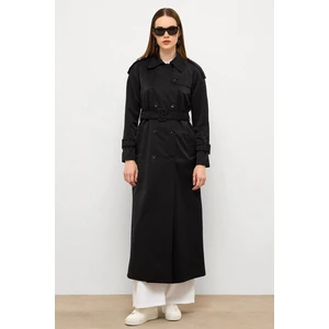 Grogren Detaylı Su Itici Özellikli Uzun Trençkot Siyah 6778