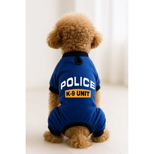 Kedi ve Köpek Kıyafeti & Elbisesi - Saks Mavi 4 Bacak Tulum Police K-9 Unit