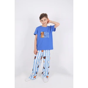 Erkek Çocuk Kısa Kollu Pamuklu Hayvan Desenli Pijama Takımı