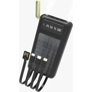 Solar 20.000 Mah Güneş Enerjili LED Işıklı Powerbank Şarj Aleti 2x USB Çıkışlı Çoklu Kablolu