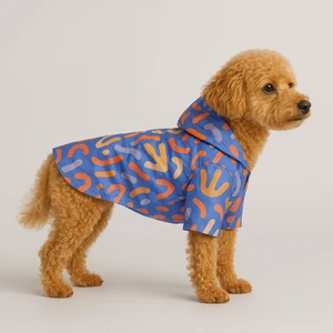 Kedi ve Köpek Kıyafeti & Elbisesi & Yağmurluğu - Mavi Baskılı Fileli Yağmurluk