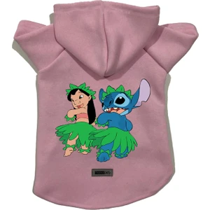 Kapişonlu Polar Sweatshirt Köpek ve Kedi Kıyafeti & Elbisesi - Pembe Lilo & Stich
