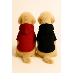 Kapişonlu Polar Sweatshirt Köpek ve Kedi Kıyafeti & Elbisesi - Kırmızı & Siyah 2'li Fırsat Paketi