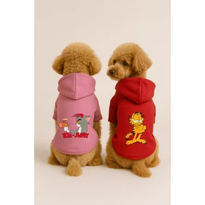 Kapişonlu Polar Sweatshirt Köpek ve Kedi Kıyafeti - Tomjerry & Garfield 2'li