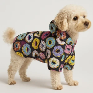 Kedi ve Köpek Kıyafeti & Elbisesi & Yağmurluğu - Renkli Donut Baskılı Fileli Yağmurluk