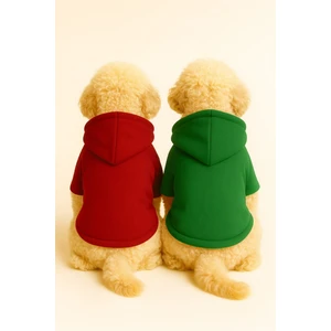 Kapişonlu Polar Sweatshirt Köpek ve Kedi Kıyafeti & Elbisesi - Kırmızı & Yeşil 2'li Fırsat Paketi