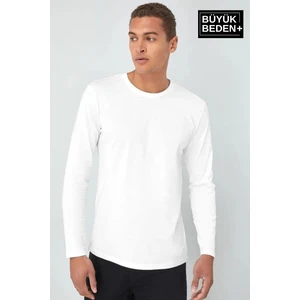 Erkek Büyük Beden Uzun Kollu 2 Iplik Bisiklet Yaka Tişört