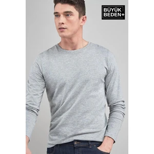 Erkek Büyük Beden Uzun Kollu 2 Iplik Bisiklet Yaka Tişört