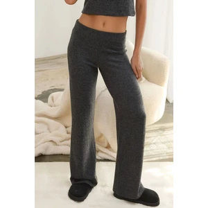 Kadın Elastik Bel Yumuşak Dokulu Örme Pantolon Koyu Gri