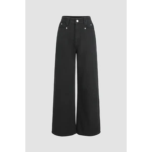 Kadın Yüksek Bel Wide Leg Kot Pantolon Black