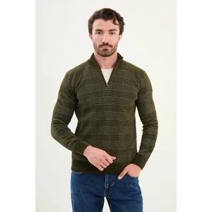 Desenli Slim Fit Fermuarlı Yarım Balıkçı Yaka Şönil Kumaş Erkek Triko Kazak