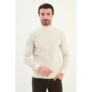 Desenli Slim Fit Yarım Balıkçı Yaka Şönil Kumaş Erkek Triko Kazak