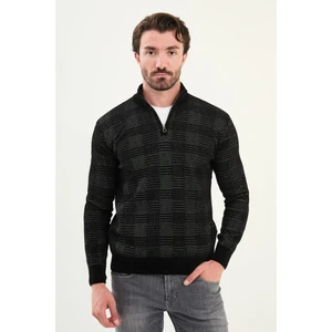 Desenli Slim Fit Fermuarlı Yarım Balıkçı Yaka Şönil Kumaş Erkek Triko Kazak