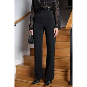 Kadın Yüksek Bel Krep Kumaş Likralı Biyeli Palazzo Pantolon