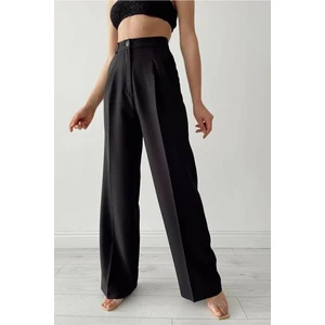 Kadın Siyah Pileli Kumaş Palazzo Pantolon