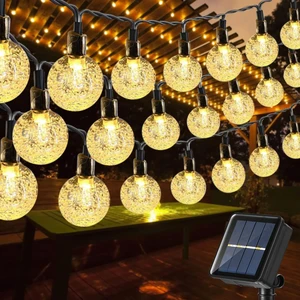 7 Metre 50 LED Güneş Enerjili Kristal Küre Solar Bahçe Aydınlatma Dış Mekan Aydınlatma Güneş Enerjili Aydınlatma – 8 Modlu, IP65 Su Geçirmez, Otomatik Aç/kapa, Bahçe, Balkon (Gün Işığı Sarı)
