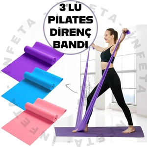 3'lü Aerobik Pilates Direnç Egzersiz Bandı Lastiği 90CM