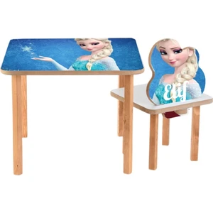 Elsa Isme Özel Çocuk Masa ve 1 Sandalye Takımı Aktivite Masası  Mobilya Çalışma Ahşap Oyuncak
