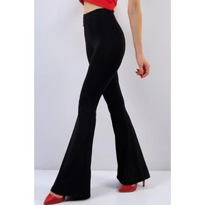 Kadın Siyah Likralı Ispanyol Paça Pantolon