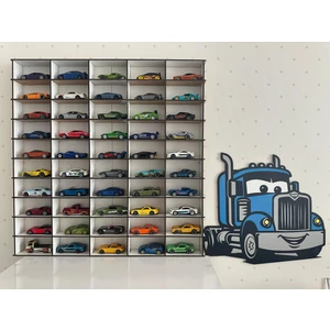 Ahşap Tır Model Oyuncak Araba Rafı 50LI, Tır Temalı Araba Sergileme Vitrini 50 Li
