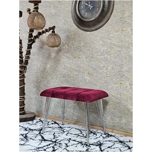 Metal Krom Tel Ayaklı 60 cm Puf Bench - Puf - Bench - Oturak - Mutfak Oturağı - Antre Oturağı Bordo Renk 60 x 40 Boyut/ebat