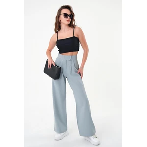 Kadın Yeşil Yüksek Bel Cırtlı Palazzo Pantolon