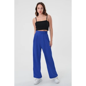 Kadın Saks Mavi Yüksek Bel Cırtlı Palazzo Pantolon