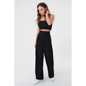 Kadın Siyah Yüksek Bel Cırtlı Palazzo Pantolon Günlük Kullanım İçin Rahat Model