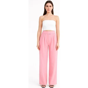 Kadın Pembe Yüksek Bel Cırtlı Palazzo Pantolon