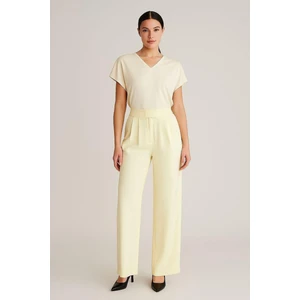 Kadın Sarı Yüksek Bel Cırtlı Palazzo Pantolon