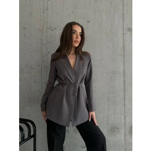 Kadın Antrasit Bel Bağlamalı Blazer Ceket