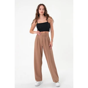 Kadın Vizon Yüksek Bel Cırtlı Palazzo Pantolon