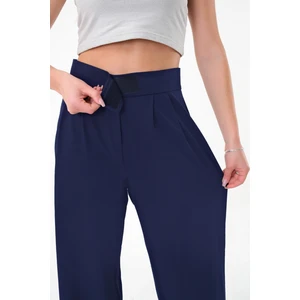 Kadın Lacivert Yüksek Bel Cırtlı Palazzo Pantolon