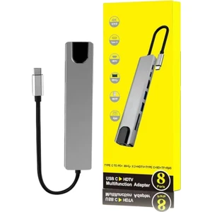 Macbook Pro Air USB Type-C Hub Dönüştürücü Çevirici Çoklayıcı USB HDMI Micro Sd 8 Girişli