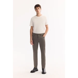 Erkek Gri Haki Klasik Bel Armürlü Tensel Karışımlı 5 Cep Perge Slim Fit Pantolon B003038