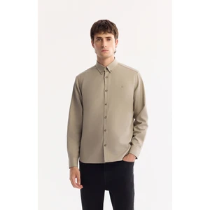 Erkek Vizon Düğmeli Yaka Diagonel Regular Fit Gömlek B002036