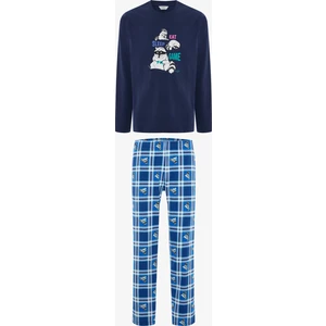 Erkek Bisiklet Yaka Hayvan Desenli Pijama Takımı