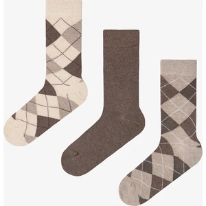 Çok Renkli Erkek Brown Diamond Üçgen Desenli 3'lü Soket Çorap