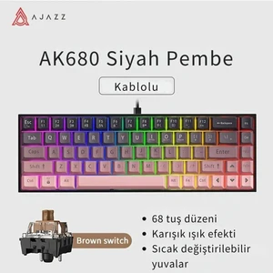 AK680 Kablolu %65 Boy Mekanik Oyuncu Klavyesi-Rainbow Aydınlatma Hot-Swap