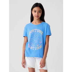 Kız Çocuk Mavi Grafikli T-Shirt