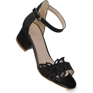  Zete Kum Simli Kız Çocuk 4 cm Topuklu Sandalet Abiye Ayakkabı