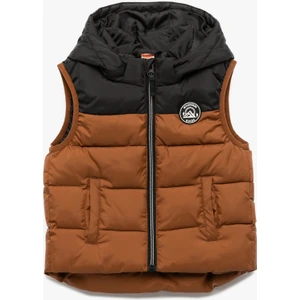 Kapüşonlu Renk Bloklu Çift Cepli Şişme Yelek