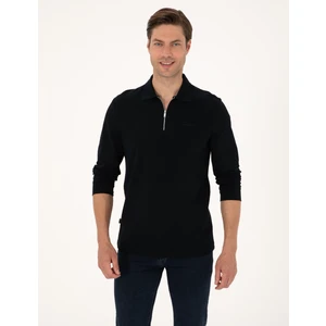 Pierre Cardin Erkek Siyah Slim Fit Kıvrılmaz Fermuarlı Polo Yaka Basic Pike Sweatshirt 50314046-VR046